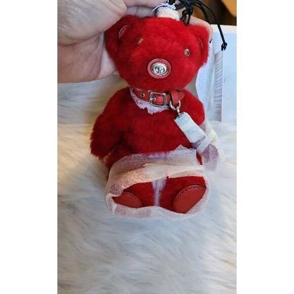 Coach Bear Bag Charm In Signature Shearling Red Nwt - Picture 5 of 6
